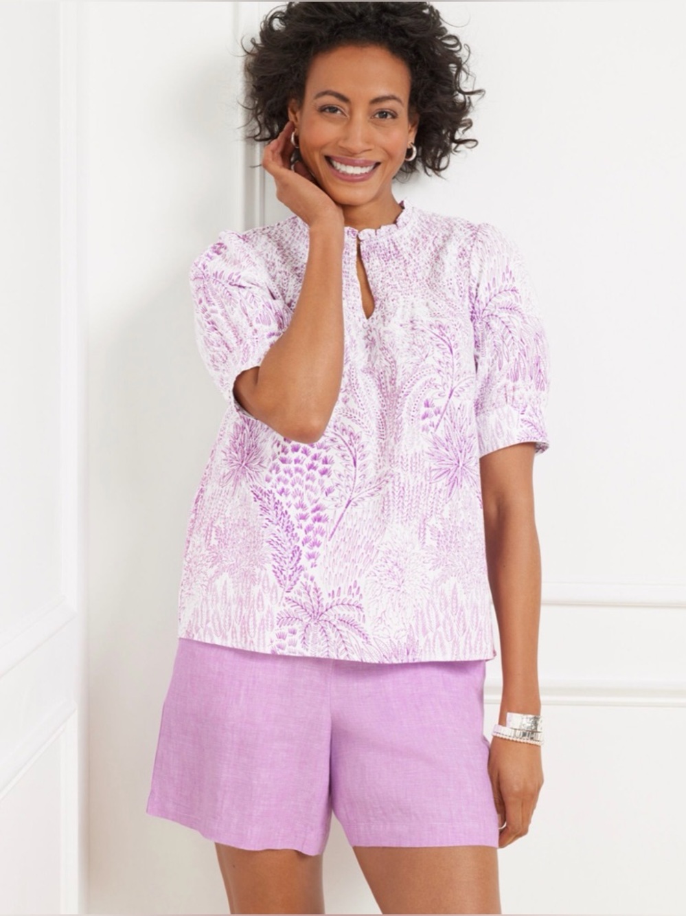 NEW Talbots Linen Blend Smocked Top - Blissful Meadow Size Medium